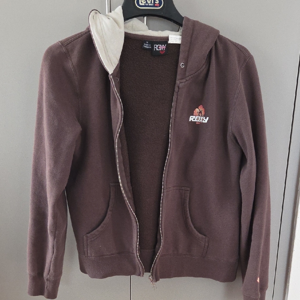 Roxy Quicksilver Brown Zip Hoodie with Small Chest Logo
